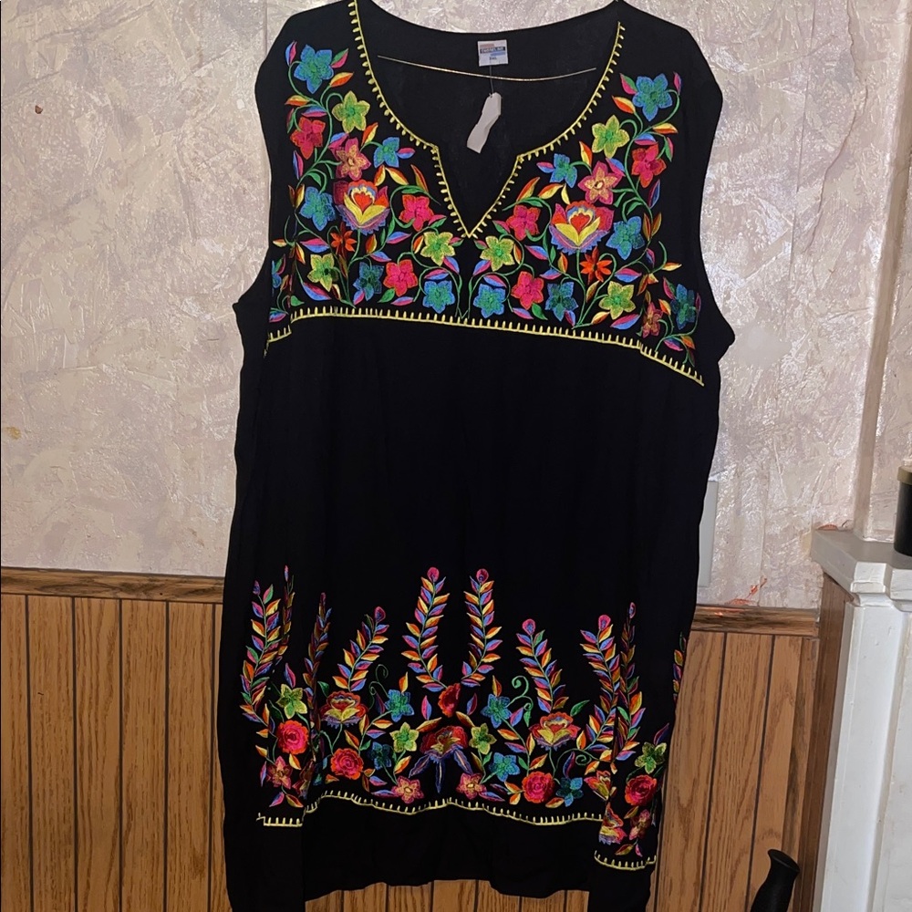 Multi color floral embroidered shoreline dress (3X)